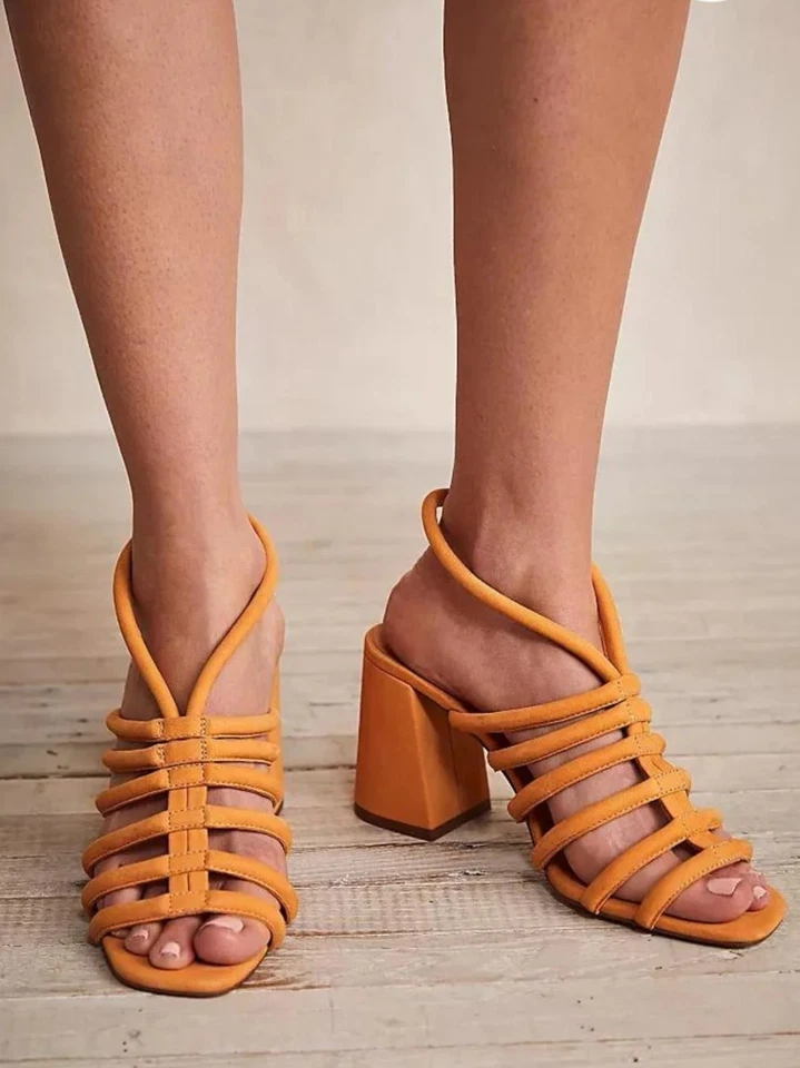 Free People Colette Cinched Heels in Hot Orange, Size 9 - Image 2 of 4
