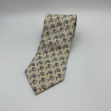 Ermenegildo Zegna Silk Tie Floral Botanical Cream Blue Italy Simple Elegant