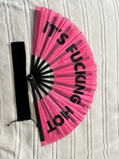 Oversized Rave Folding Hand Fan 25x13 Inches Bright Pink