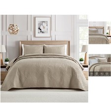 Ultra Soft Ultrasonic Quilt Set - 3-Piece Queen Set with Elegant Floral Design