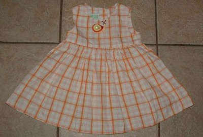BABY LULU Girls Sz 12 Months Orange Plaid & Snail Cotton Sleeveless Sun Dress