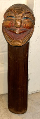 VINTAGE HAND CARVED & Painted Face WOOD SHOE SHINE BRUSH ~8'' VGUC Bald Man