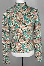 DOLAN for Anthropologie 'Left Coast Floral Pebble-Smocked Mock Neck' - M, Peach