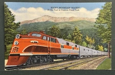 ROCKY MOUNTAIN ROCKET Rock Island Streamliner Pikes Peak Postcard Linen c1940