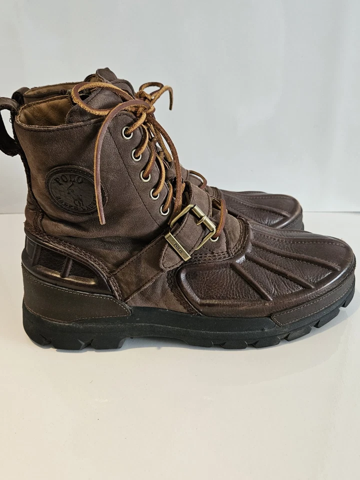 Polo Ralph Lauren Leather Oslo Zip Waterproof Duck Rain Boots Brown Mens Sz 11.5 - Image 3 of 4