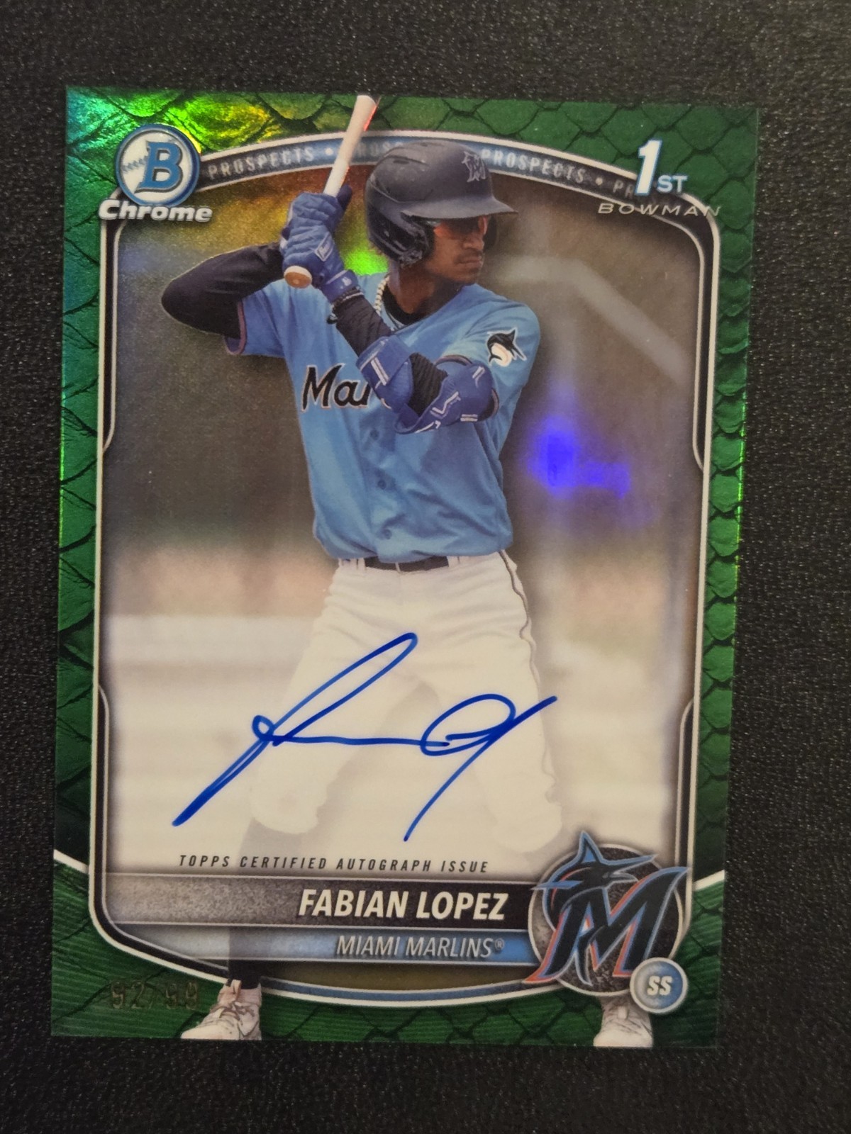 2025 Bowman- Fabian Lopez Chrome 1st Green Reptilian Refractor #CPA-FL Auto #/99