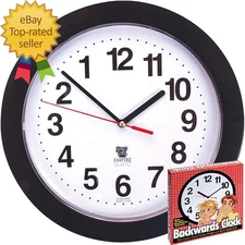 Loftus Black Backwards Wall Clock  Runs Counterc lock wise  and  Reverse