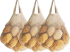 3 Pack Reusable Grocery Bags Cotton Net Shopping Tote Ecology Market String Bag 