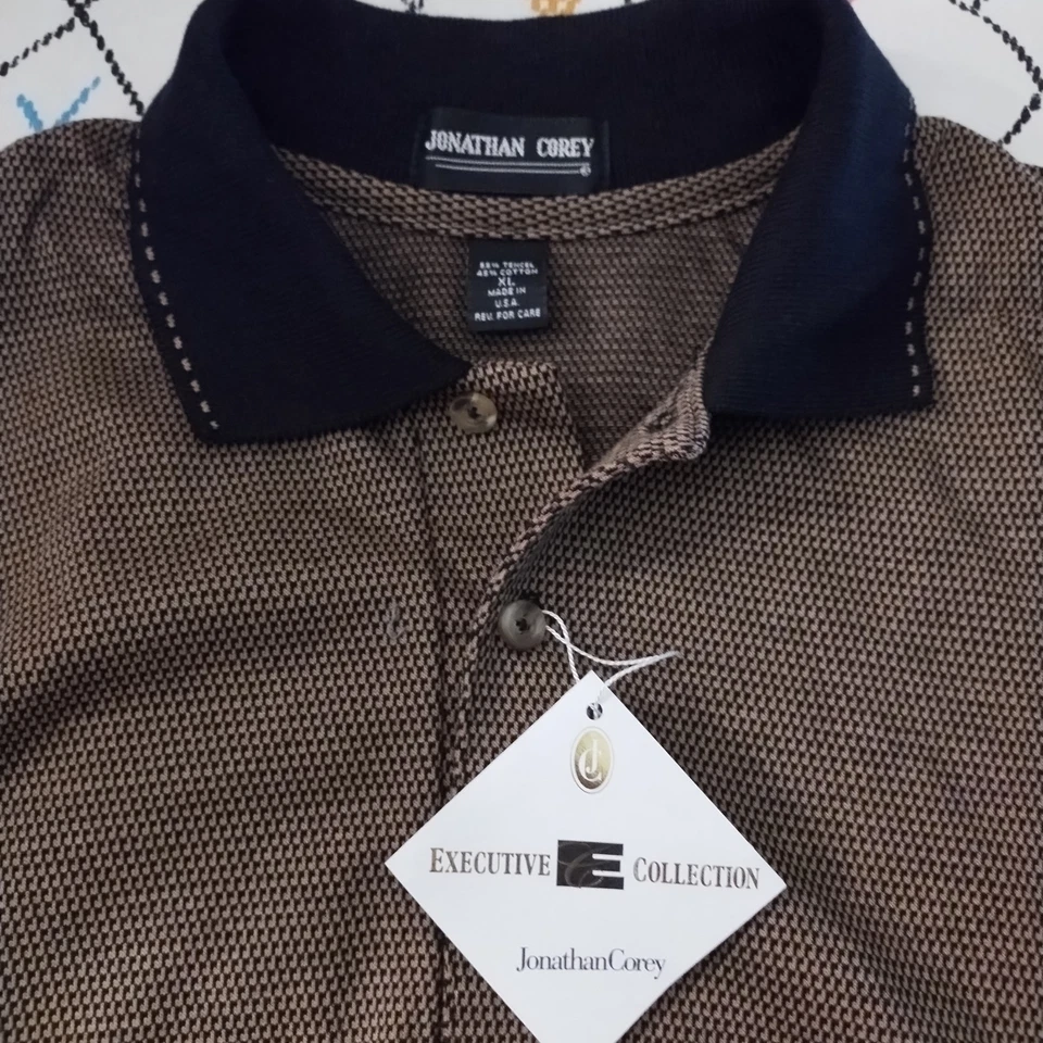 Jonathan Corey Mens XL Polo Style Dress Shirt Tan Black Executive Collection - Image 4 of 4