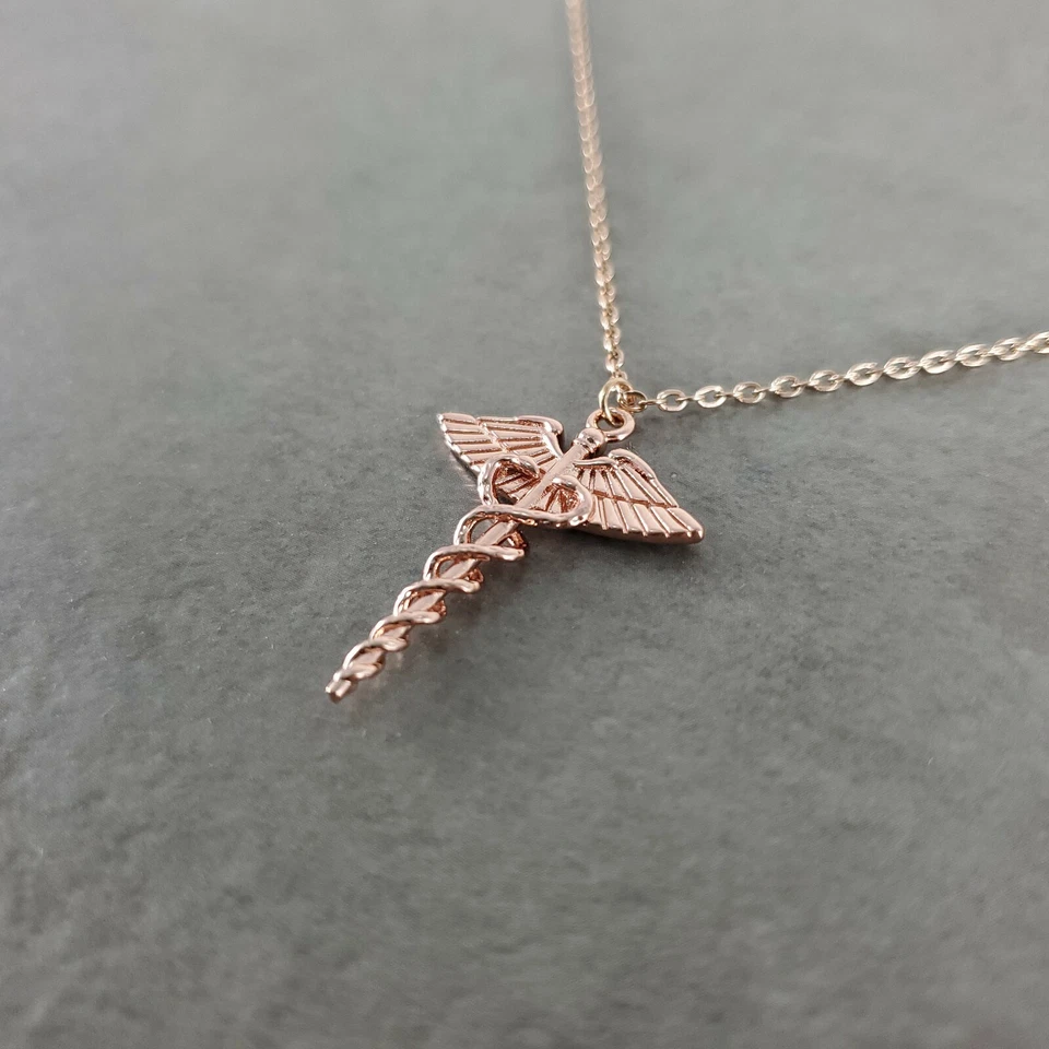 Медсестра символ розовое золото покрытием ожерелье кадуцей медицинская медсестра врач больницы - Изображение 2 из 4