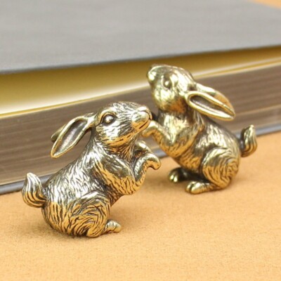 2Pcs Brass Rabbit Statue Ornament Animal Statue Toys Home Table Decoration New'
