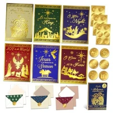  18 Pack Gold Foil Embossed Religious Christmas Cards with Envelopes & 