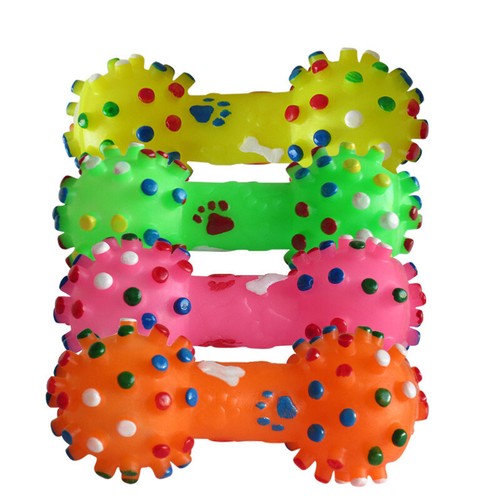 Dotted Dumbbell Shaped Dog Toys Squeeze Squeaky Faux Bone Pet Chew Toys TsJULZ - Picture 6 of 8