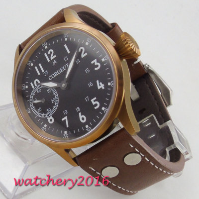 43 mm Corgeut schwarzes Zifferblatt klassisch bronzebeschichtet 6497 Handwerk Herrenuhr