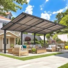 Gazebo Outdoor Pergola for Patio, Freestanding Lean to Hard Top Grill Gazebo