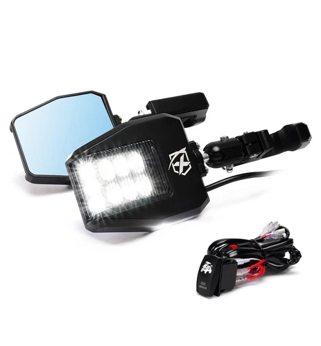 UTV Side View Mirrors Aluminum w/ Puddle Lights Clear Lens For 1.75"-2" Roll Cag
