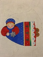 Handpainted Needlepoint Canvas 18CT XMAS ANGEL IN BLUE,RED, WHITE, XMAS ORNAMENT