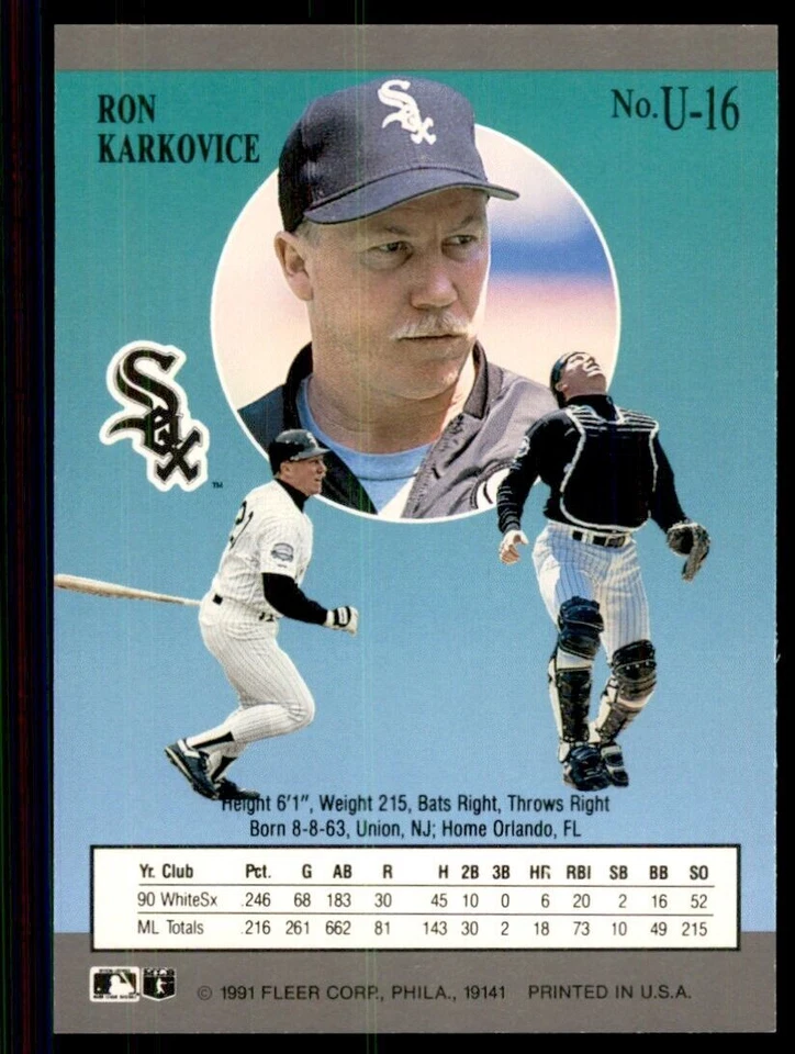 1991 Fleer Ultra Update Ron Karkovice Baseball Cards #U-16 - Image 2 of 2