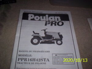 Poulan Pro Model PPR16H42STA LAWN TRACTOR MANUAL IN FRENCH & ENGLISH | eBay