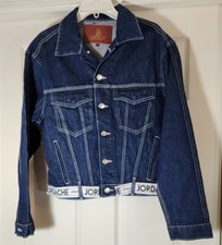 Jordache Jean Jacket Crop Blue Rinse Denim Womens Detachable Belted Cotton Lrg