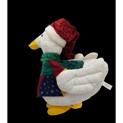 vintage Sun point Co Holiday Chicken plush Santa Hat White red 12 inch holly