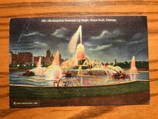 Vintage Postcard - Buckingham Fountain by Night, Grant Park, Chicago, Illinois