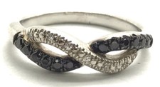 Sterling Silver Black Onyx - CZ Pave Braided Overlap Swirl Petite Cocktail Ring