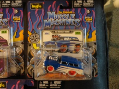 Muscle Machines 3 1/64 Cars--55 Nomad,  55Chev  P-up  49 Merc All V.G. Condition