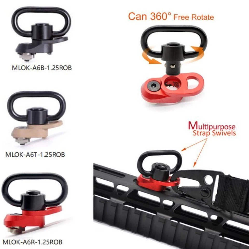 1.25'' QD Sling Swivel Set M-lok Adapter A Hole for Snap Clip Hook_Black/Red/Tan - Image 2 of 4