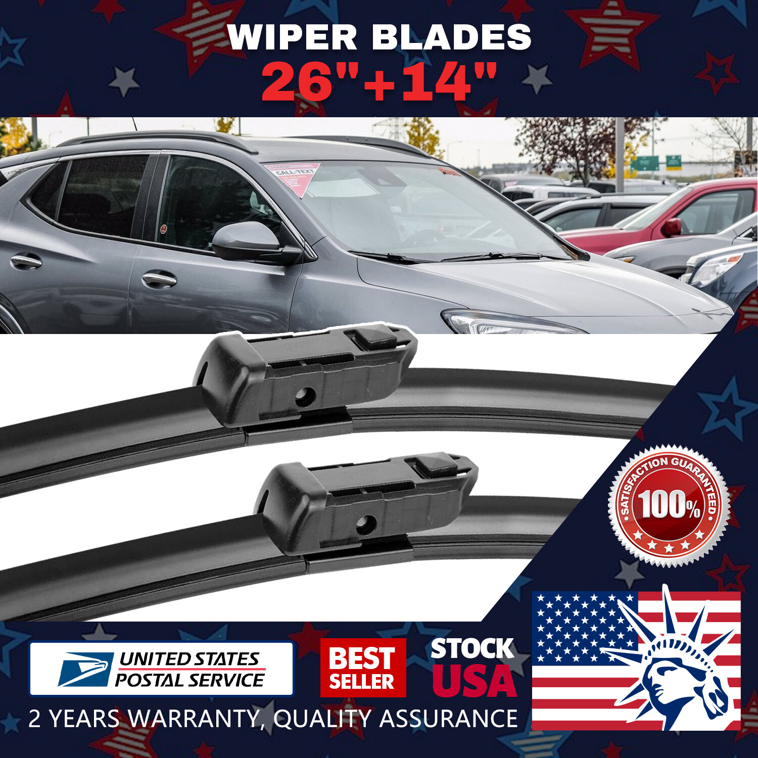 1 Pair 26''+14'' Premium Bracketless Windshield Wiper Blades All Season Premium