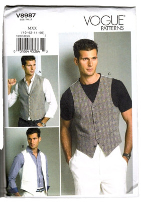 Vogue V8987 Mens 40 - 46 Button Down Vest Uncut Sewing Pattern