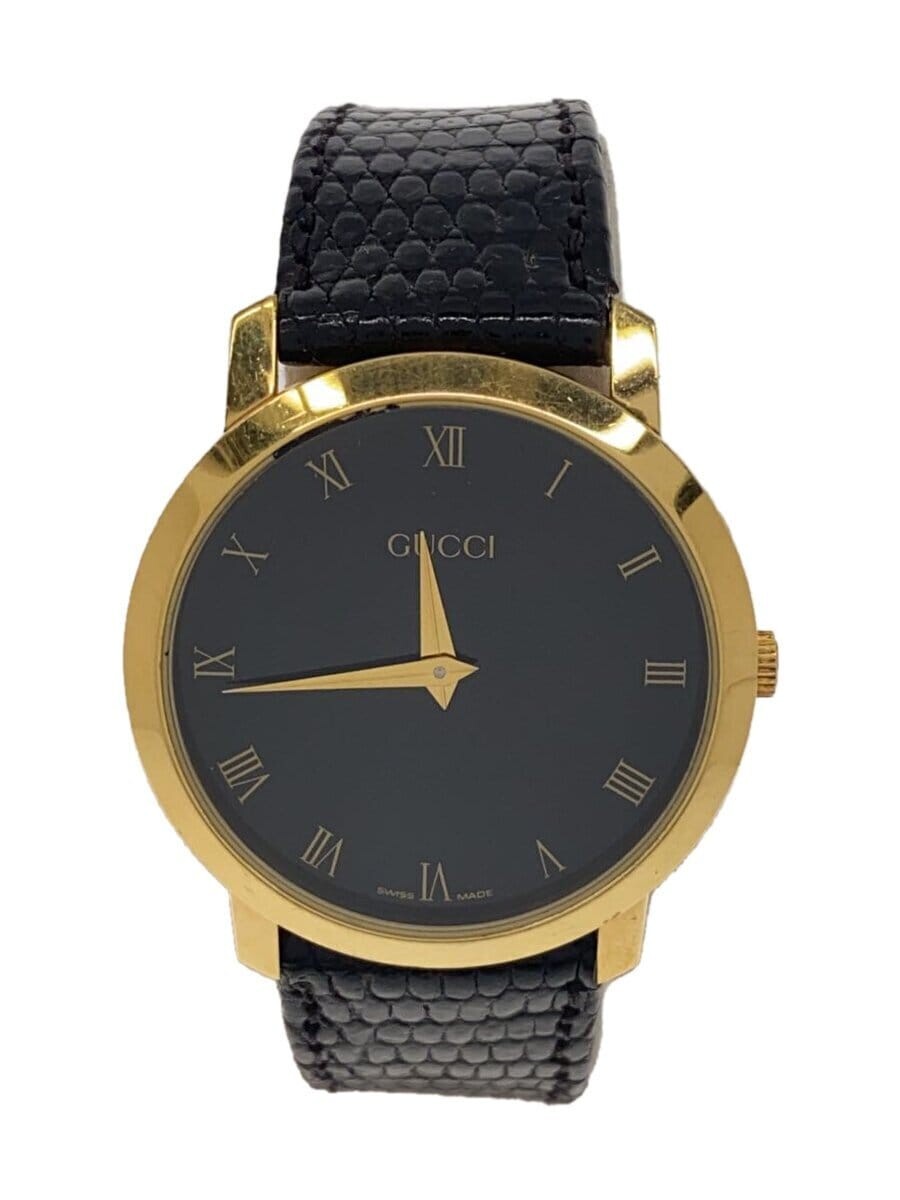 GUCCI 2200M Quartz Men's Watch Black Dial Analog Leather Band