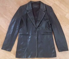 Leather Elements Heavy Jacket Coat Real Collared Black Size M