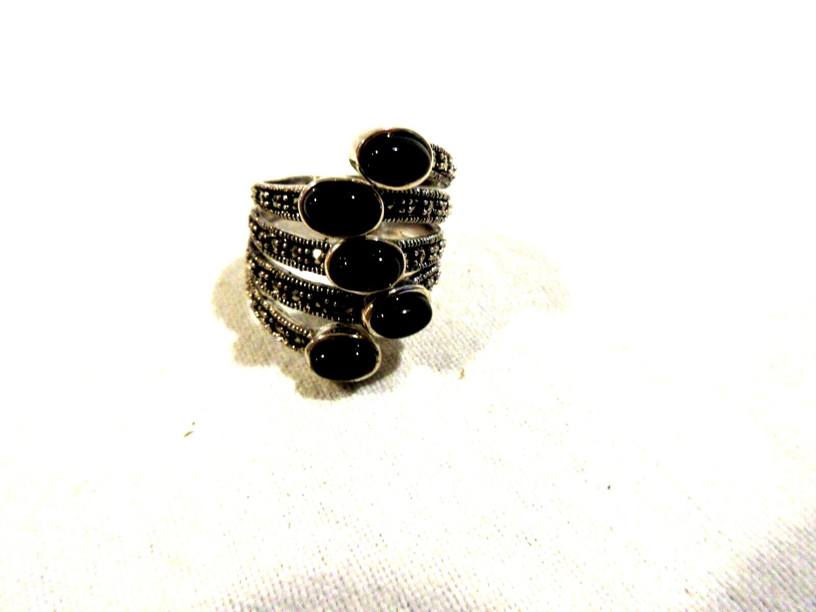 Marked 925 Solid Silver/Black Onyx Cocktail Ring … - image 1