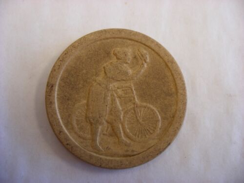 Original Vintage Antique Bicycle - Woman on Bicycle Poker Chip - White - Picture 1 of 2