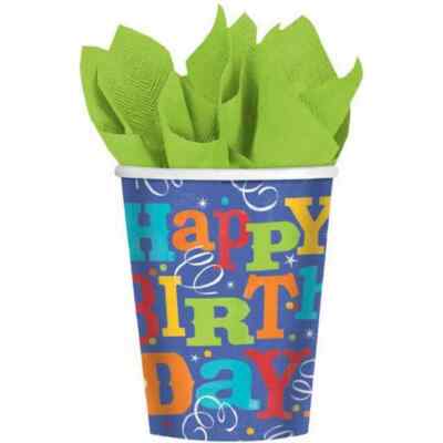 Birthday Fever Blue Streamers Adult Birthday Party 9 oz. Paper Cups