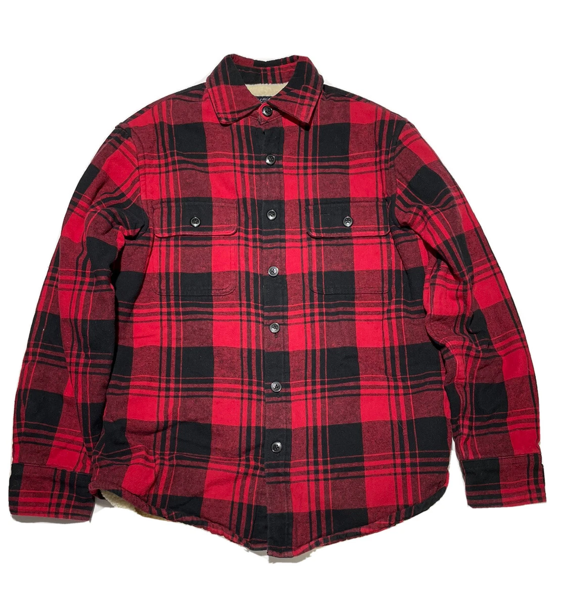J. CREW Flannel Mens XS Authentic Outerwear Insulated Sherpa Striped Red |  eBay