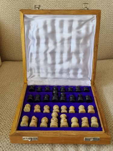 Marble Ebony Chess Set Handcrafted gorara stone pieces 10"x10" Play & gifts Art - Picture 13 of 13