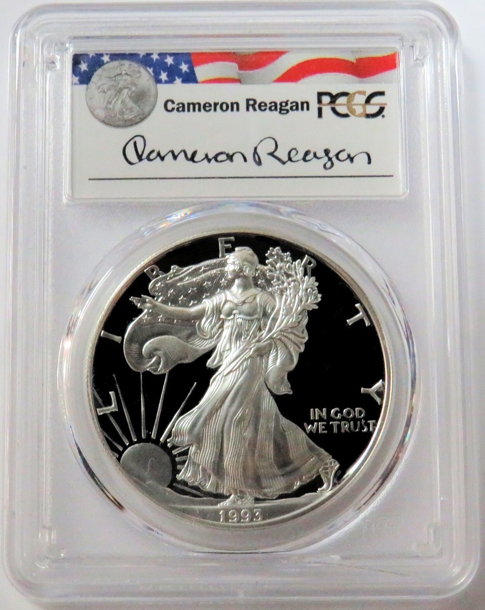 1993 P AMERICAN SILVER EAGLE $1 PROOF 1oz CAMERON REAGAN SIGNED