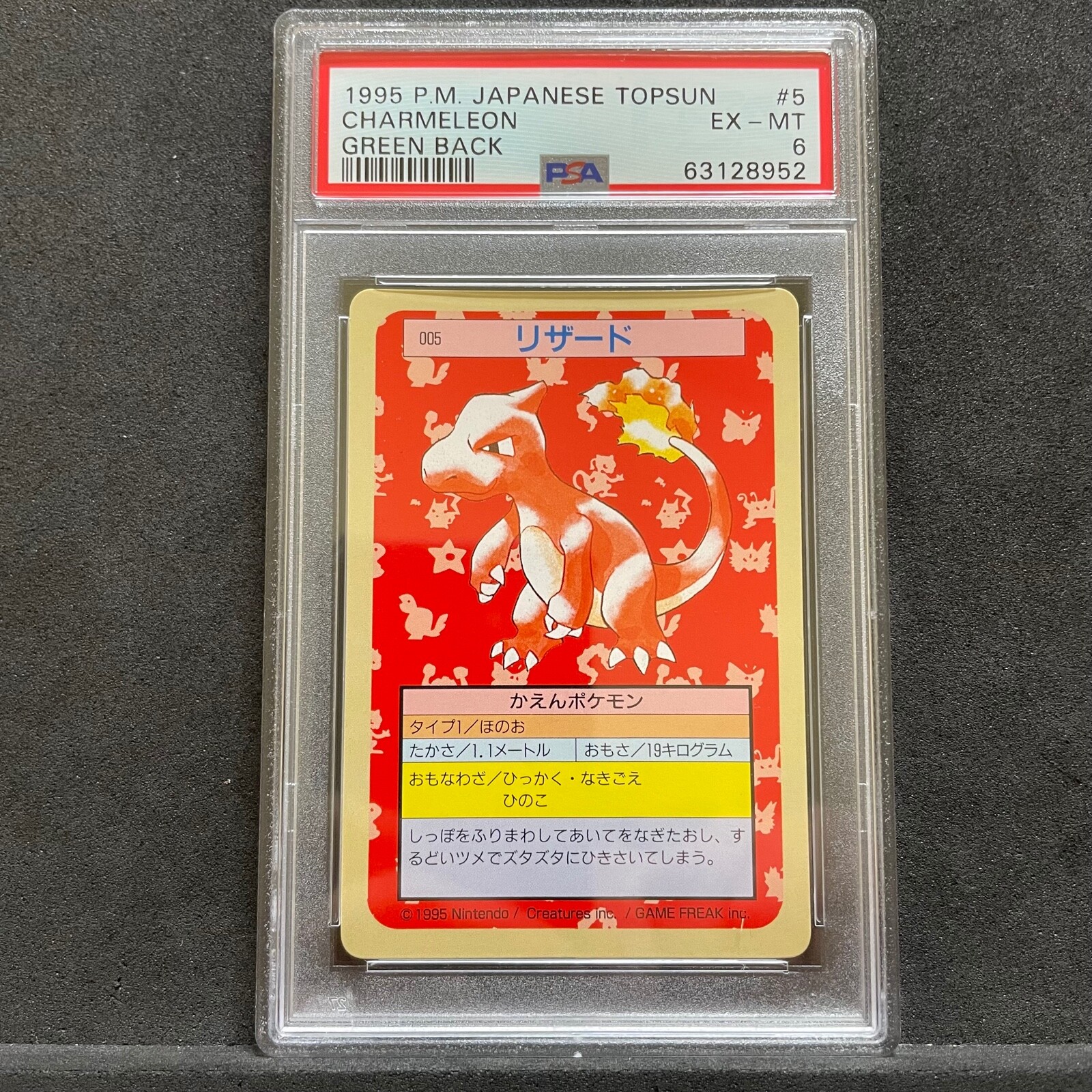 PSA6 EX-NM Pokemon Topsun Vintage card 1995 Green Back 005 Charmeleon D677