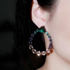 Women Trendy Black Gold Plated CZ Zircon Crystal Big Drop Earrings Party Jewelry