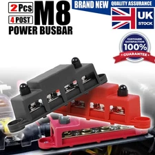 2pcs 12V 250A 4 Post Busbar Bus Bar Power Distribution M8 Red and Black Set