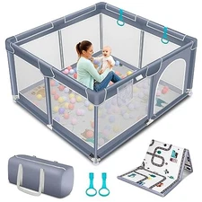 Suposeu Baby Playpen with Mat, Baby Play Yard for Toddler BP-01-MAT - Grey