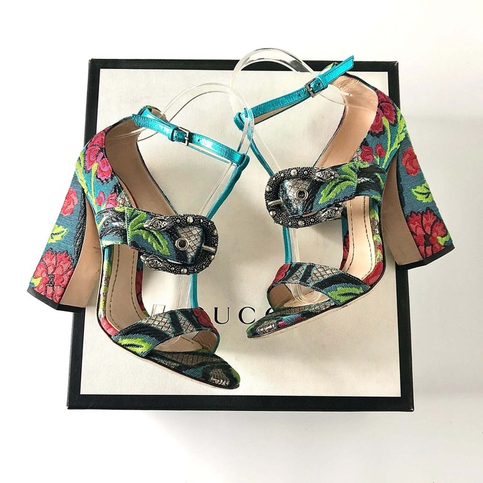 Gucci Dionysus Tapisserie Brocart Floral Plateforme Talon Sandales 36