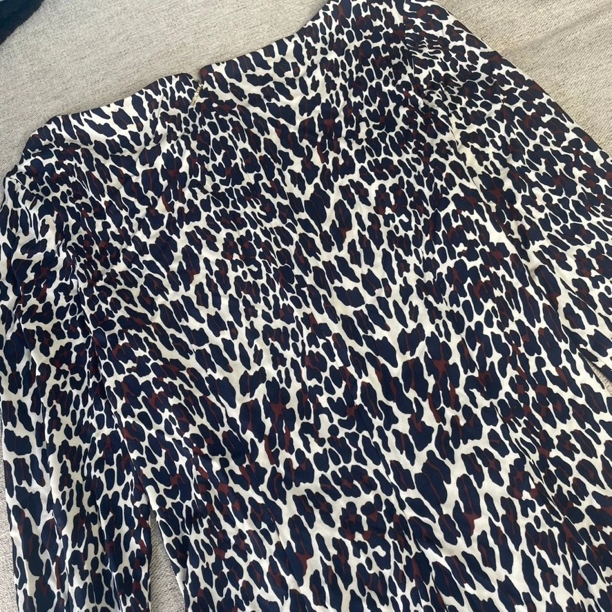 Abito midi elasticizzato TORY BURCH blu medio marrone leopardato ghepardo manica 3 4