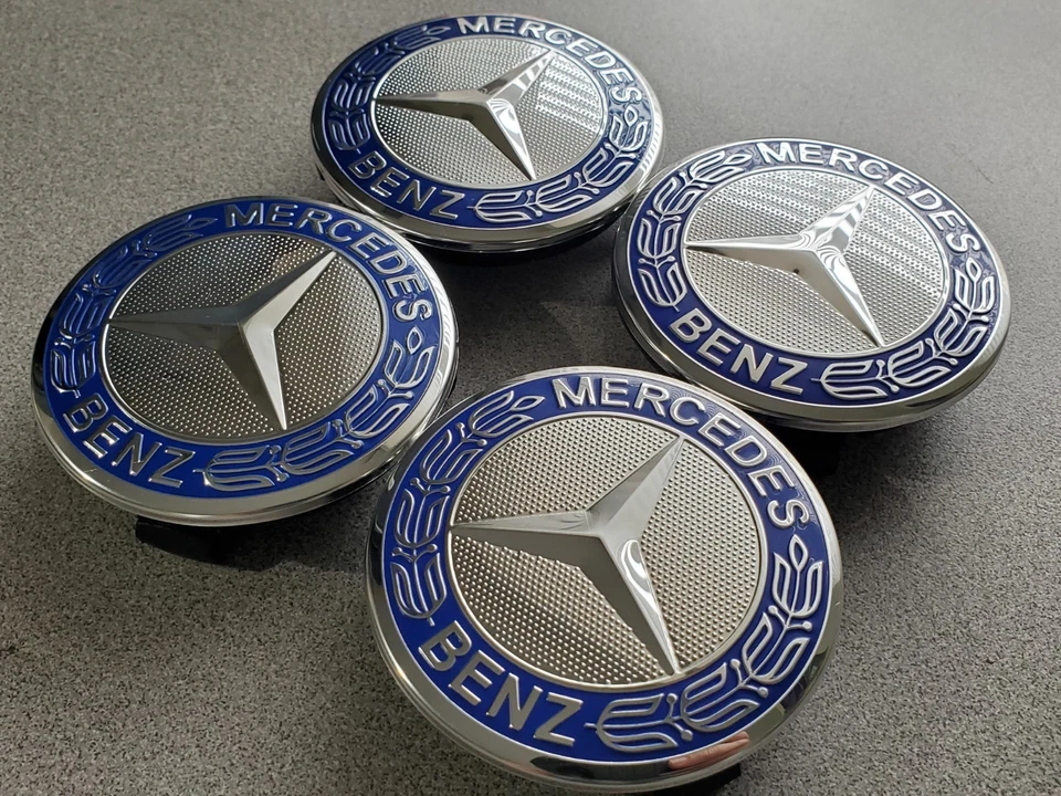 ⭐ Set of 4 75MM Wheel Center Rim Caps Hubcaps For Mercedes Benz AMG Blue Wreath - Изображение 2 из 4