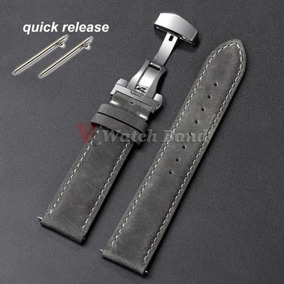 Genuine Calfskin Leather Watch Band 18mm 20mm 22mm 24mm Butterfly Buckle Strap