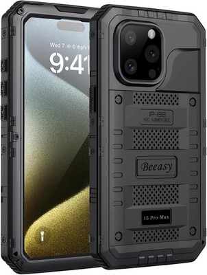 Beeasy iPhone 15 Pro Max Hülle Wasserdicht Full Body Stoßfest Staubdicht - Schwarz