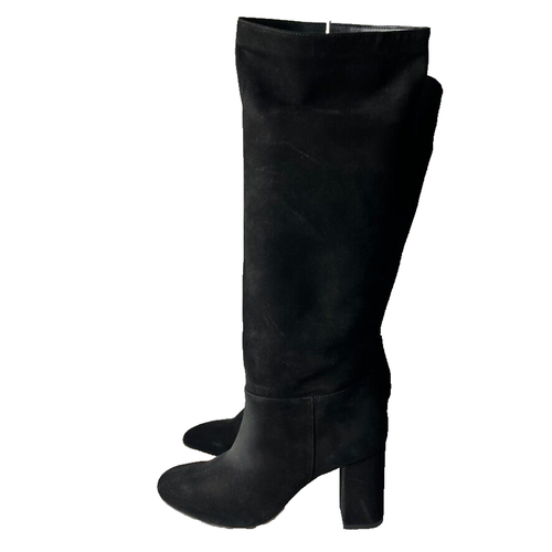 Schutz Jureci Tall Boots Women's Size 8 B Black Suede Leather Block Heeled