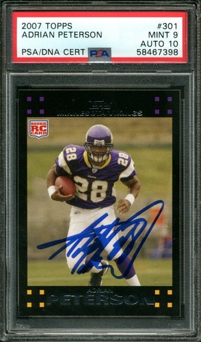 2007 TOPPS #301 ADRIAN PETERSON VIKINGS PSA 9 DNA AUTO 10